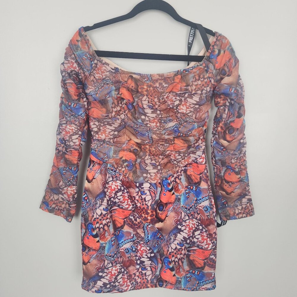 NWT Pretty Little Thing Off the Shoulder Butterfly Mini Dress Size 6